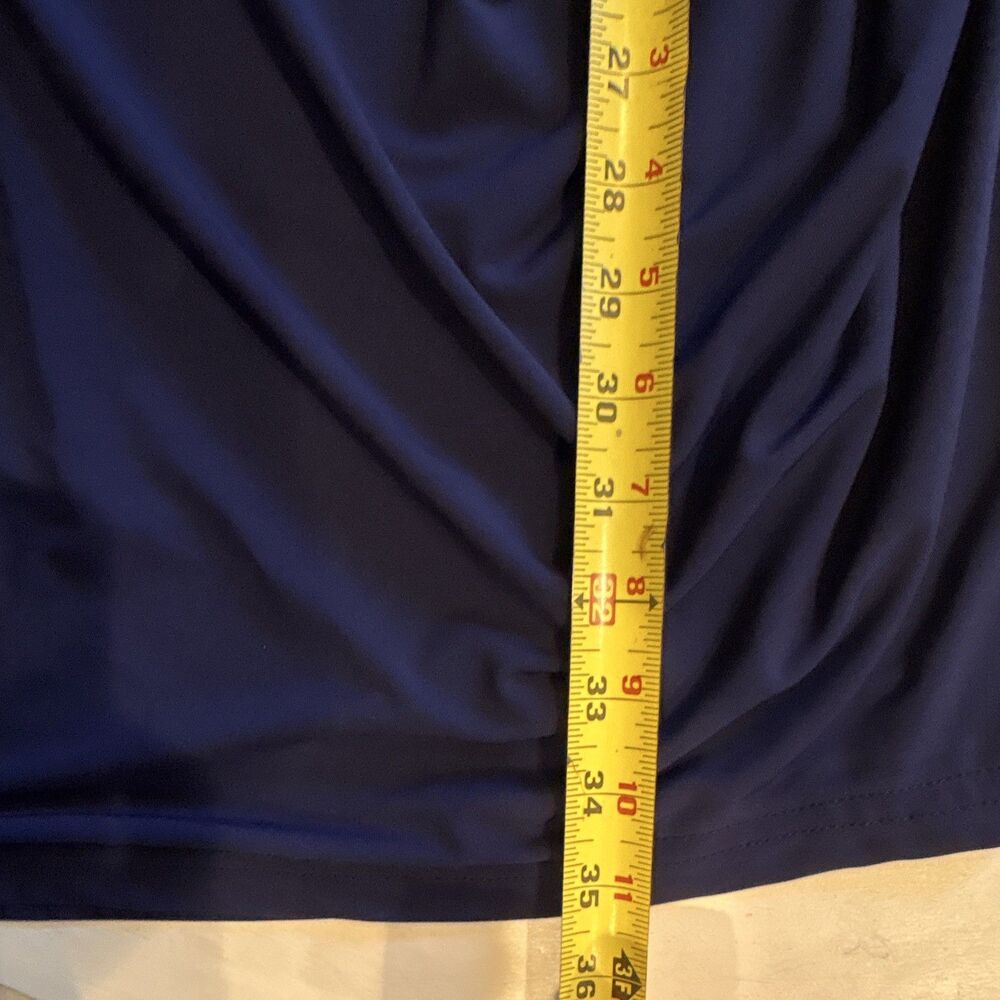 Womens Blue Solid Ruched Midi Sheath Dress Stretch Round Neck 3/4 Sleeve M - Picture 7 of 7